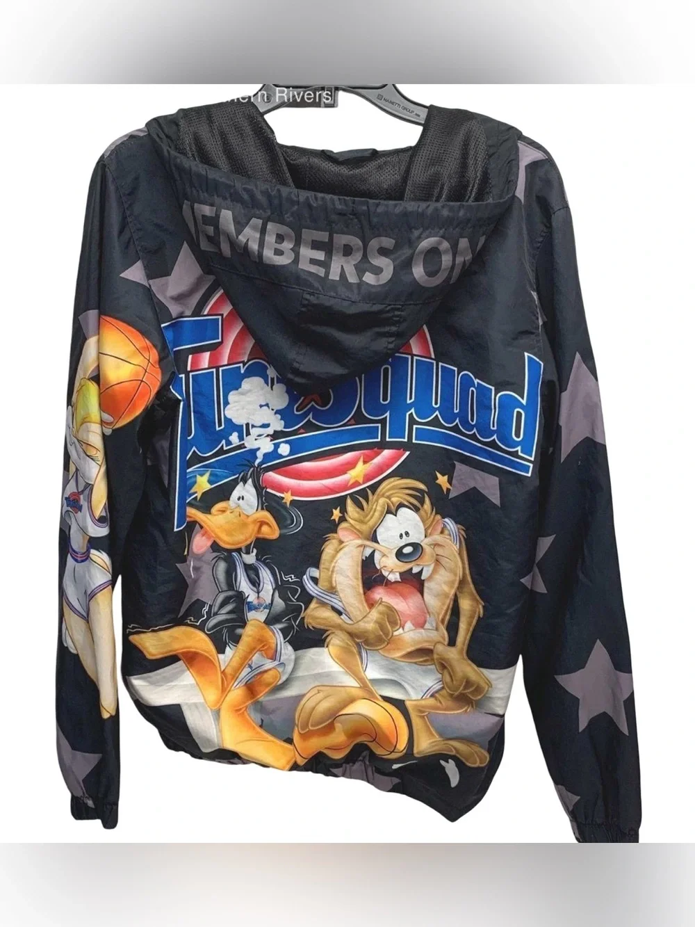 Members Only Space Jam Men's Small Full Zip Hooded Windbreaker Jacket Black